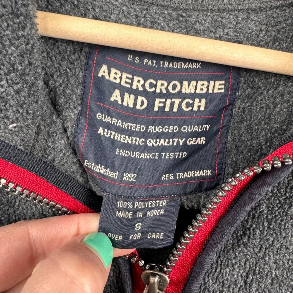 Vintage Abercrombie & Fitch‎ Vest Mens Small Fleece Gray Full Zip Y2K Hiking - Picture 4 of 8